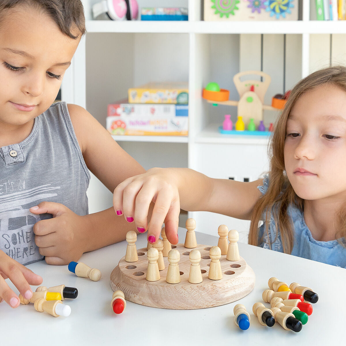 Wooden Memory Chess Set & Fort Building Kit for Kids InnovaGoods