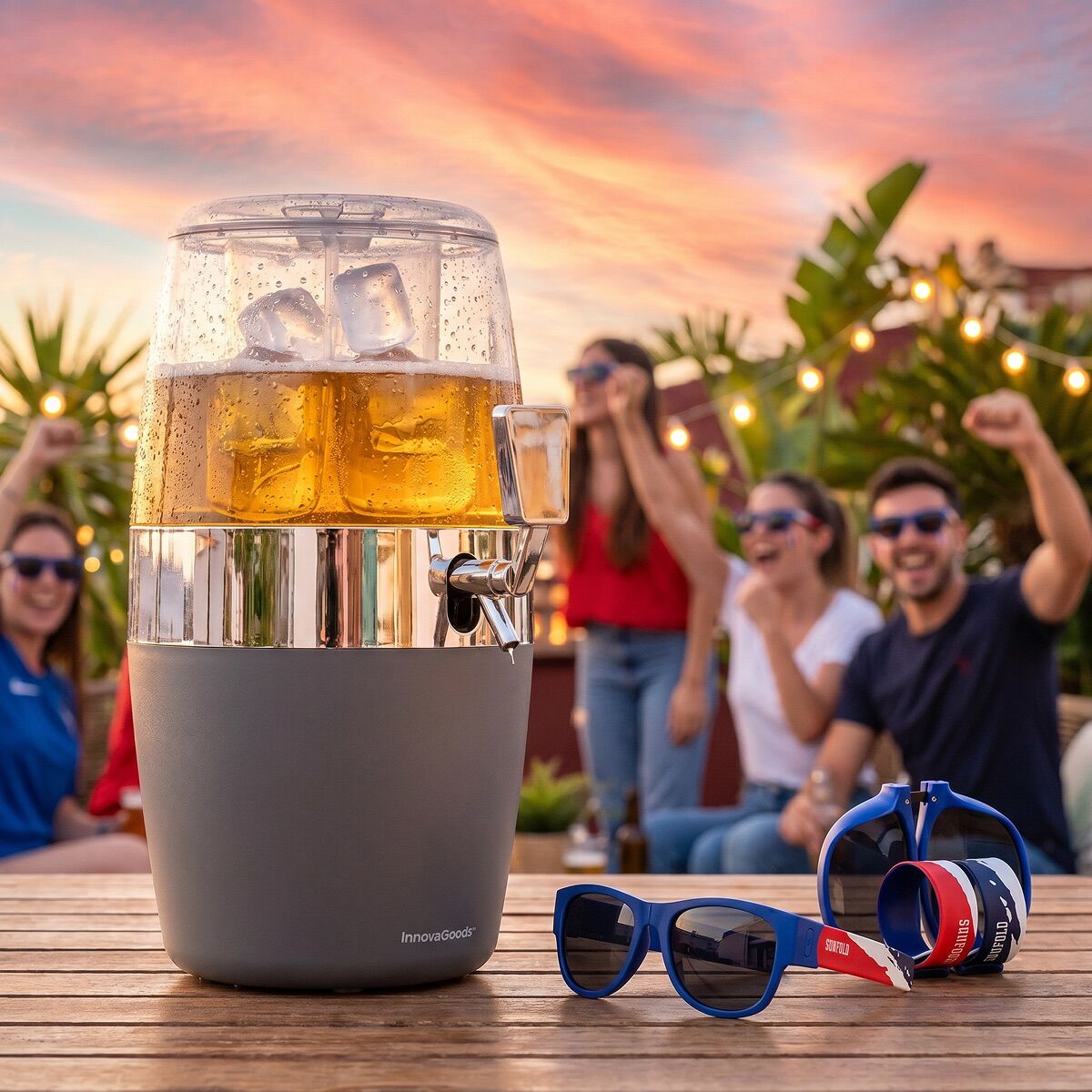 Beer Cooler Dispenser Pack InnovaGoods and 2 Rollable Sunglasses