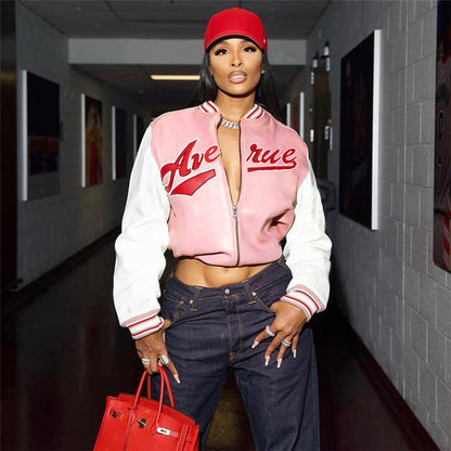 Embroidery Contrast Color Slim Fit Patchwork Jacket Baseball Uniform