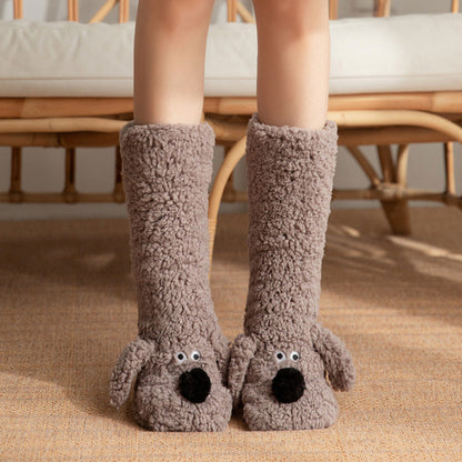Cute Cartoon Dog Floor Socks Winter Warm Non-slip Plush Socks For