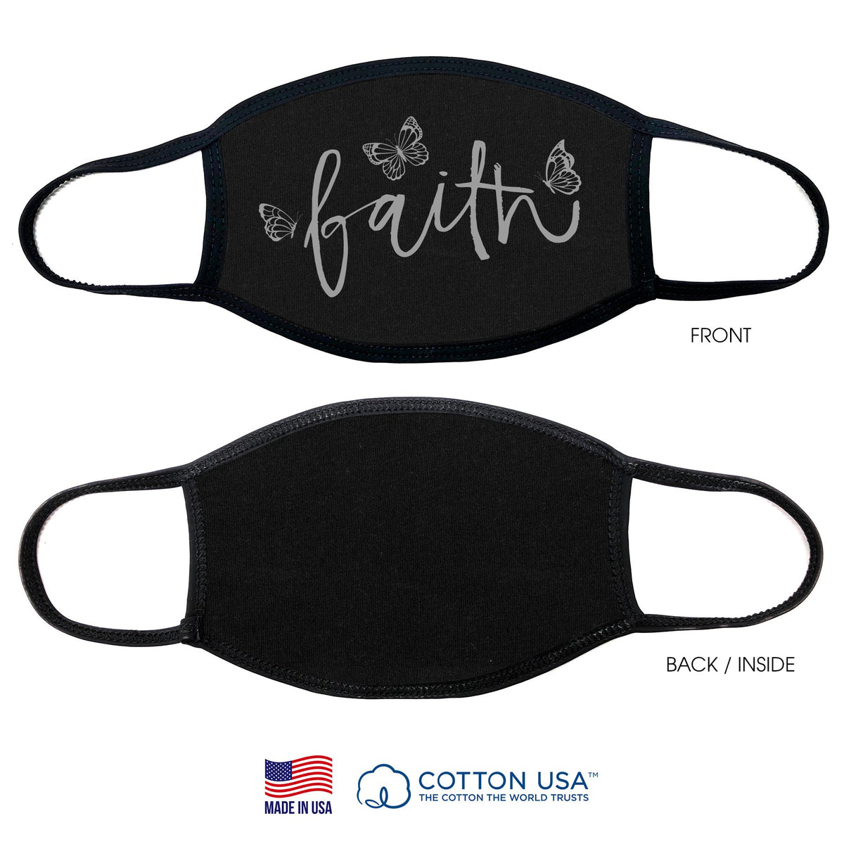 FAITH  BLACK - 100% COTTON FACE MASK