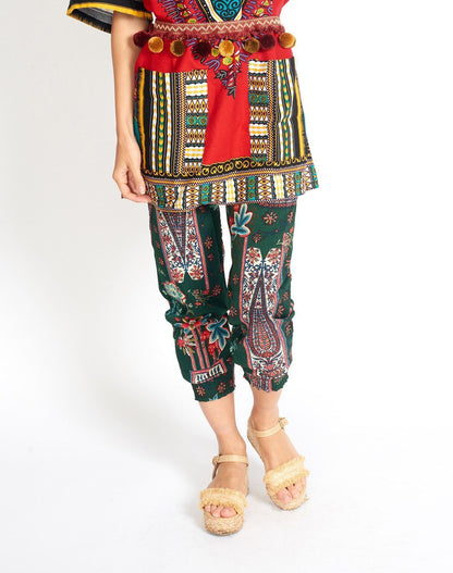 Boho Yoga Hippie Green Print Pants