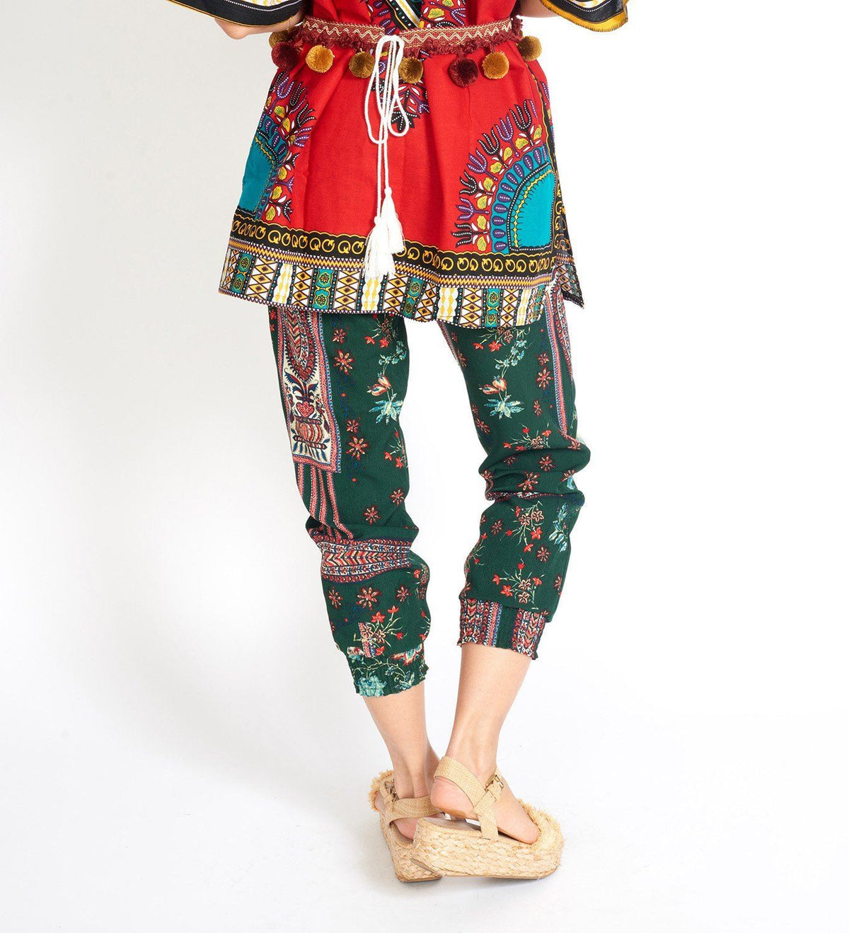 Boho Yoga Hippie Green Print Pants