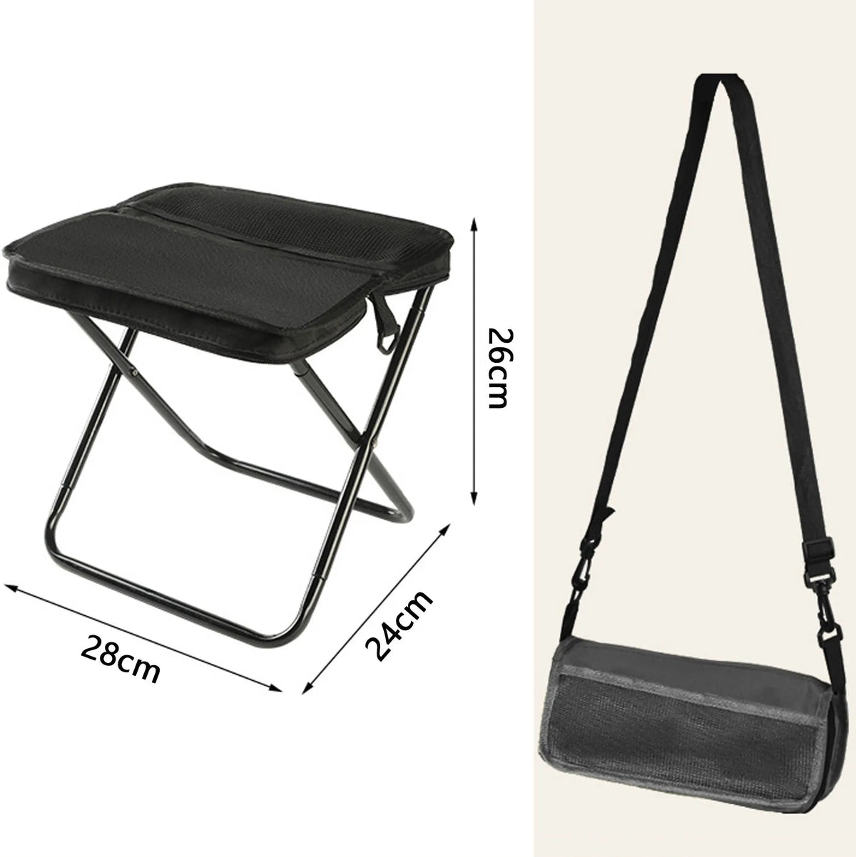 Sgabello pieghevole treppiede da campeggio portatile con borsa tracolla