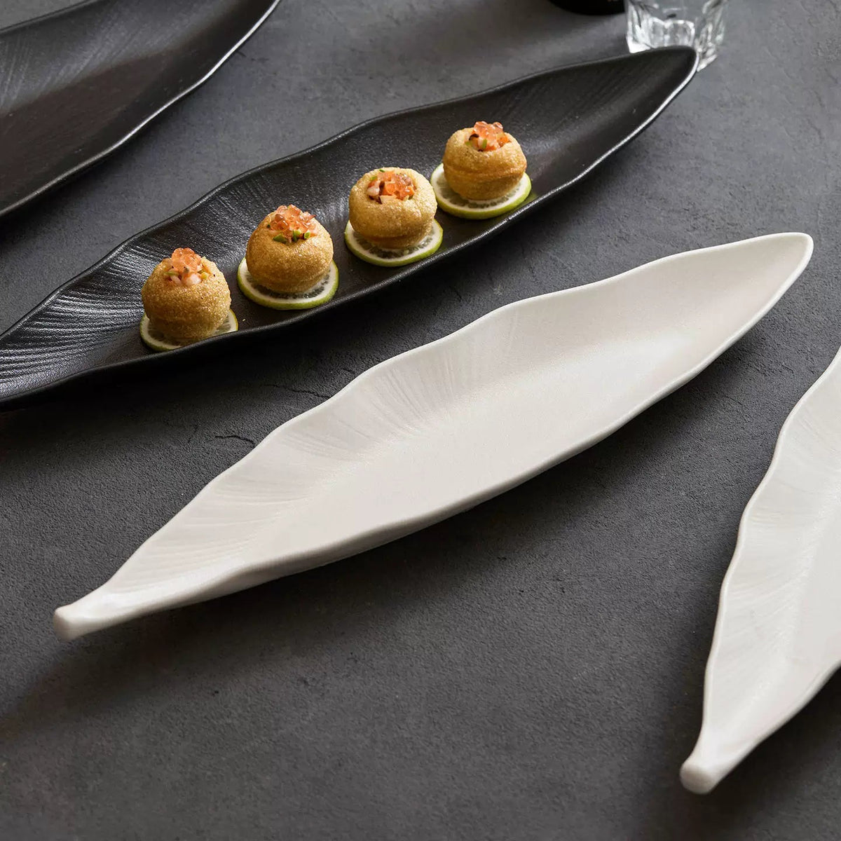 Botanical Leaf Ceramic Long Serving Platter – Slender Leaf-Shaped