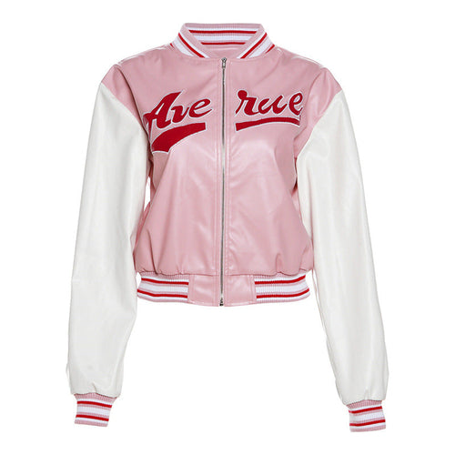 Embroidery Contrast Color Slim Fit Patchwork Jacket Baseball Uniform