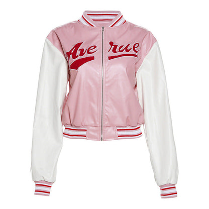 Embroidery Contrast Color Slim Fit Patchwork Jacket Baseball Uniform