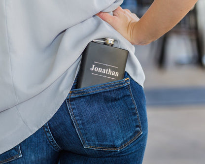 Engraved Hip Flask Custom Name Initials Gift for Boyfriend Dad