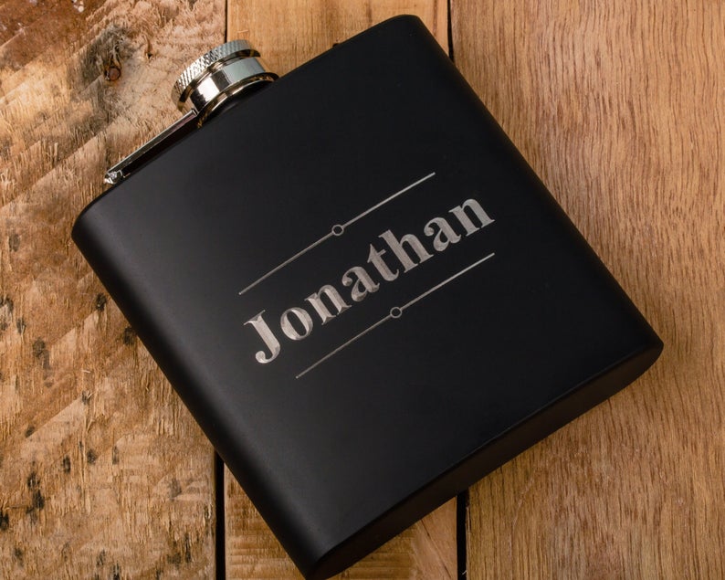 Engraved Hip Flask Custom Name Initials Gift for Boyfriend Dad