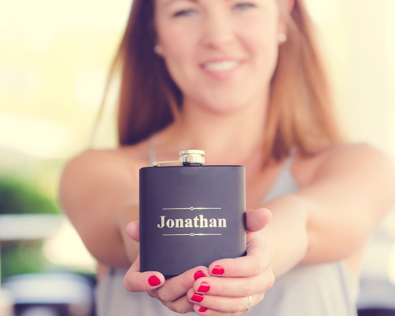 Engraved Hip Flask Custom Name Initials Gift for Boyfriend Dad