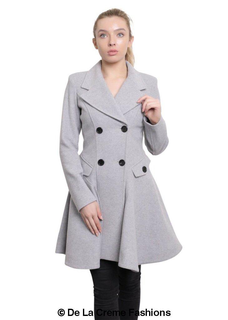 Wool Blend Fit And Flare Double Breasted Skater Coat (1102)