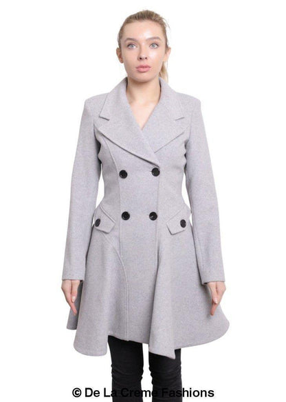 Wool Blend Fit And Flare Double Breasted Skater Coat (1102)