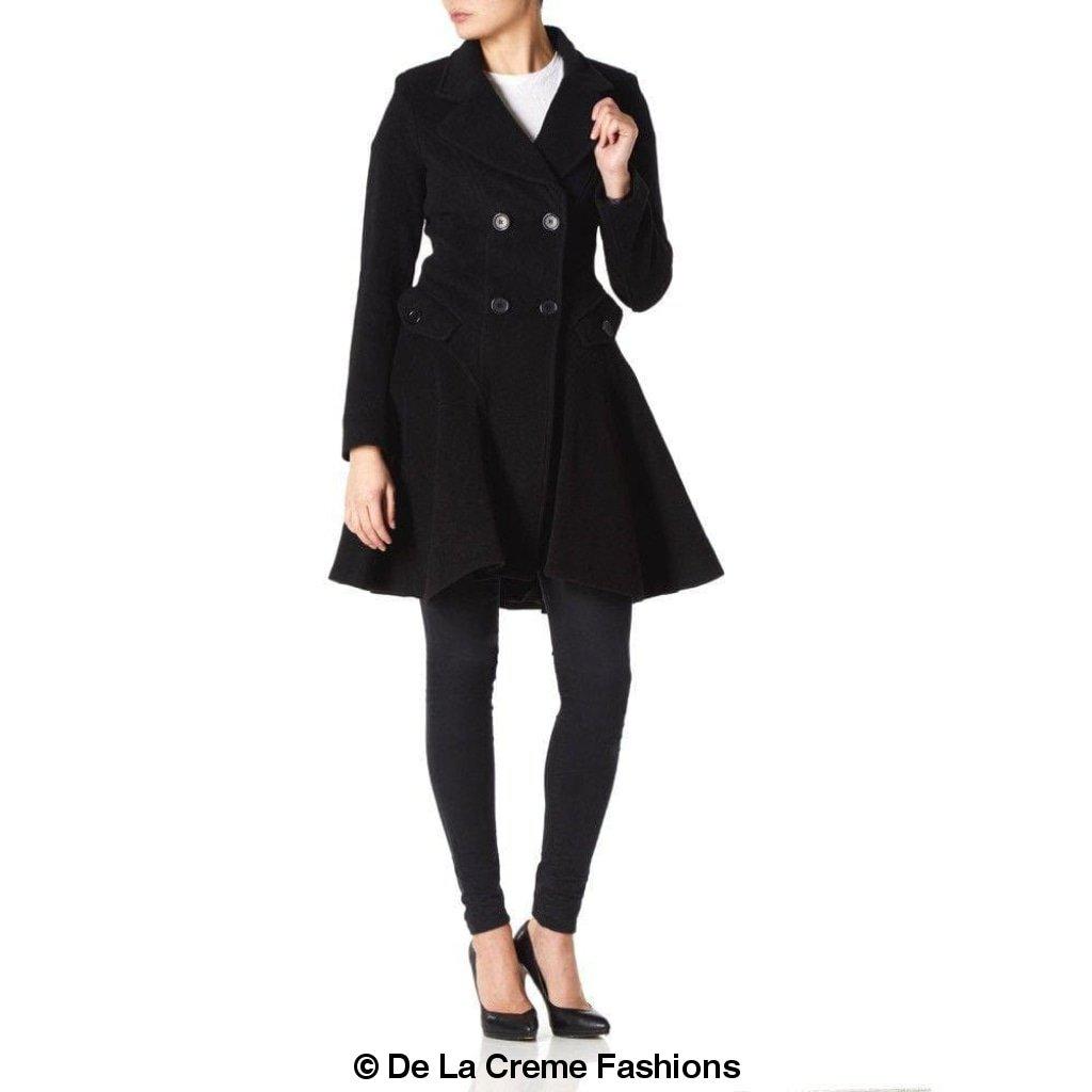 Wool Blend Fit And Flare Double Breasted Skater Coat (1102)