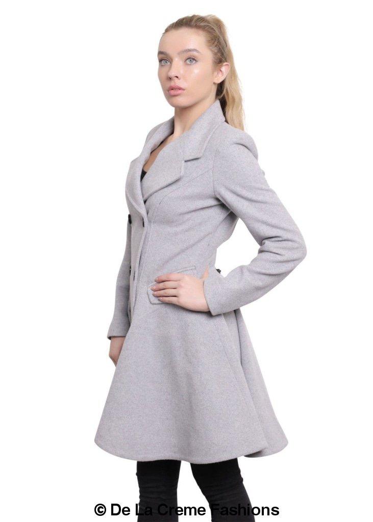 Wool Blend Fit And Flare Double Breasted Skater Coat (1102)