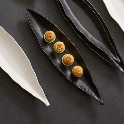 Botanical Leaf Ceramic Long Serving Platter – Slender Leaf-Shaped