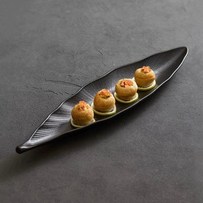 Botanical Leaf Ceramic Long Serving Platter – Slender Leaf-Shaped