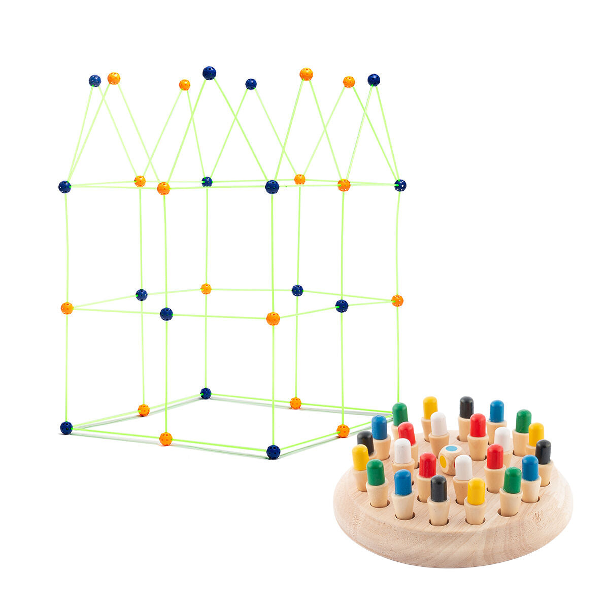 Wooden Memory Chess Set & Fort Building Kit for Kids InnovaGoods