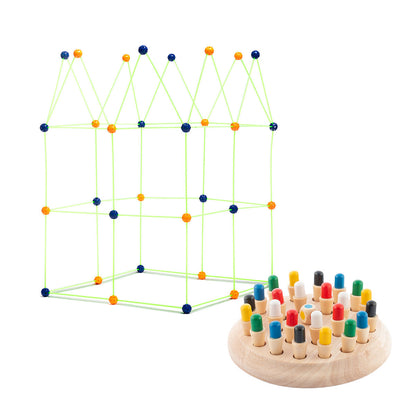 Wooden Memory Chess Set & Fort Building Kit for Kids InnovaGoods