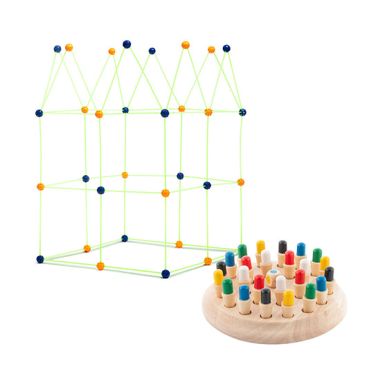 Wooden Memory Chess Set & Fort Building Kit for Kids InnovaGoods