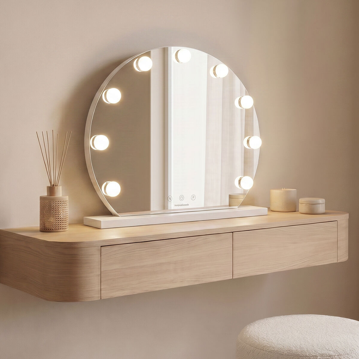 Round Vanity Mirror with LED Hollywood Gloette InnovaGoods 9 Light