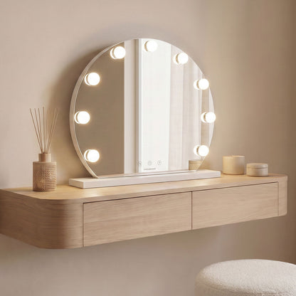 Round Vanity Mirror with LED Hollywood Gloette InnovaGoods 9 Light