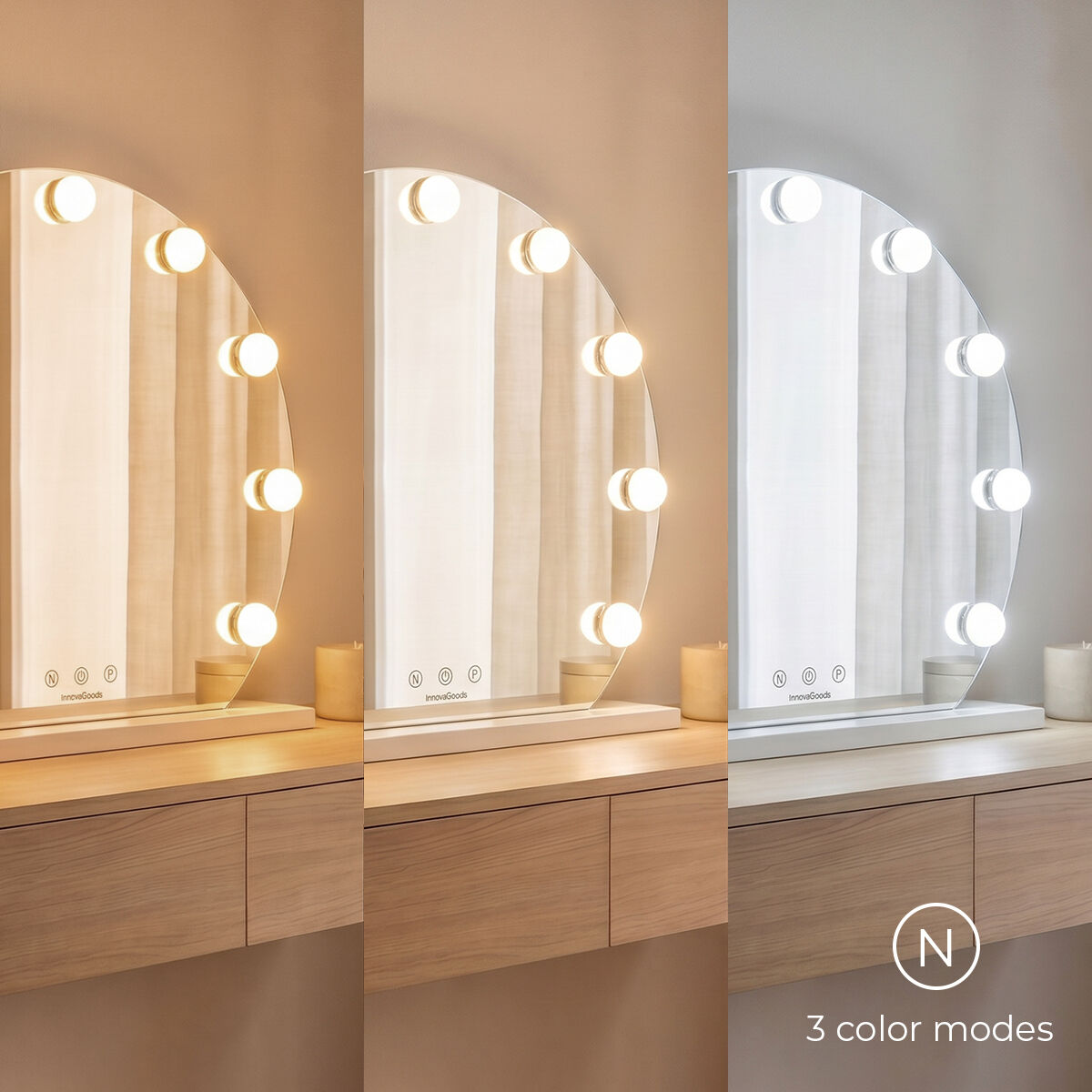 Round Vanity Mirror with LED Hollywood Gloette InnovaGoods 9 Light