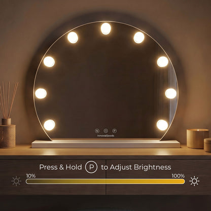 Round Vanity Mirror with LED Hollywood Gloette InnovaGoods 9 Light
