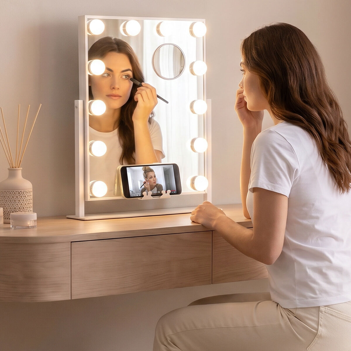 Tilting LED Vanity Mirror Hollywood Glarisse InnovaGoods 12 Light
