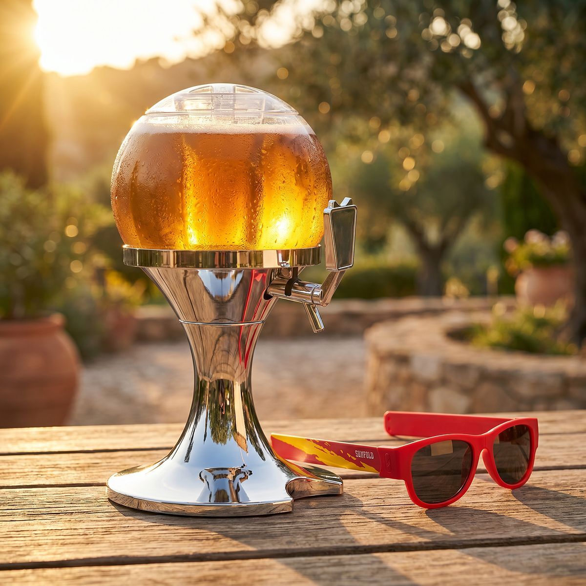 Beer Dispenser Cooling Pack InnovaGoods and 2 Folding Sunglasses